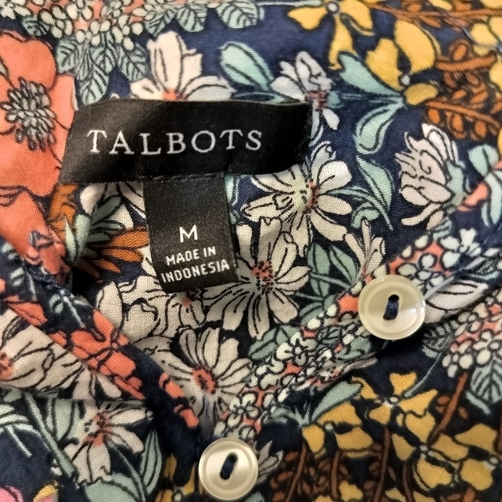 (1452) Talbots Ruffle Band Collar Cotton Poplin Popover Blouse Size Medium - Picture 10 of 11